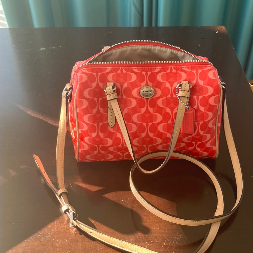 Coach Pink and Tan Shoulder Bag
